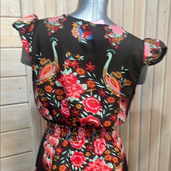 Black, Red and Pink Asymmetric Button Down Maxi Dress - Picture 6 of 9